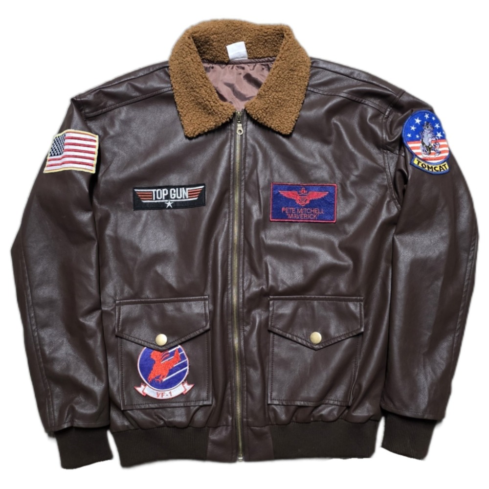 Top Gun Maverick Faux Brown Leather Aviator Jacket Tom Cruise Movie Size Small